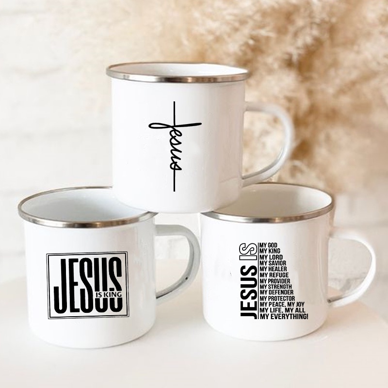 Wine Beer Best - Jesus Is God Print Enamel Mugs