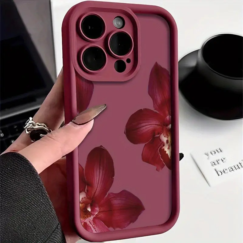 Wine & Beer Shop - Wine Red Orchid Flower Pattern Phone